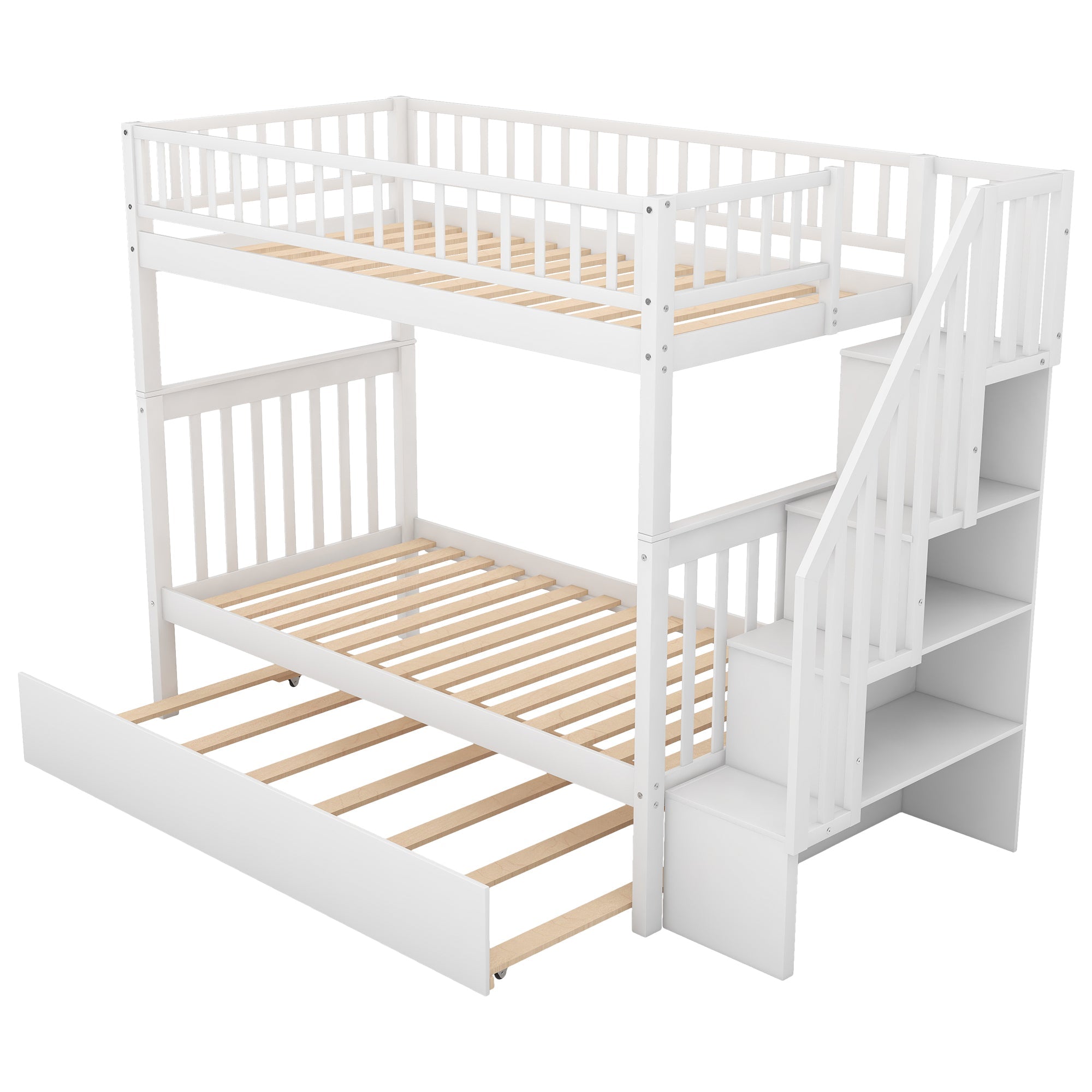 Twin-over-Twin Bunk Bed with Trundle & Storage Shelves