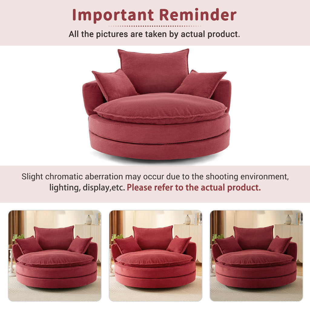 Corduroy Swivel Barrel Chair — 360° with Removable Pillows