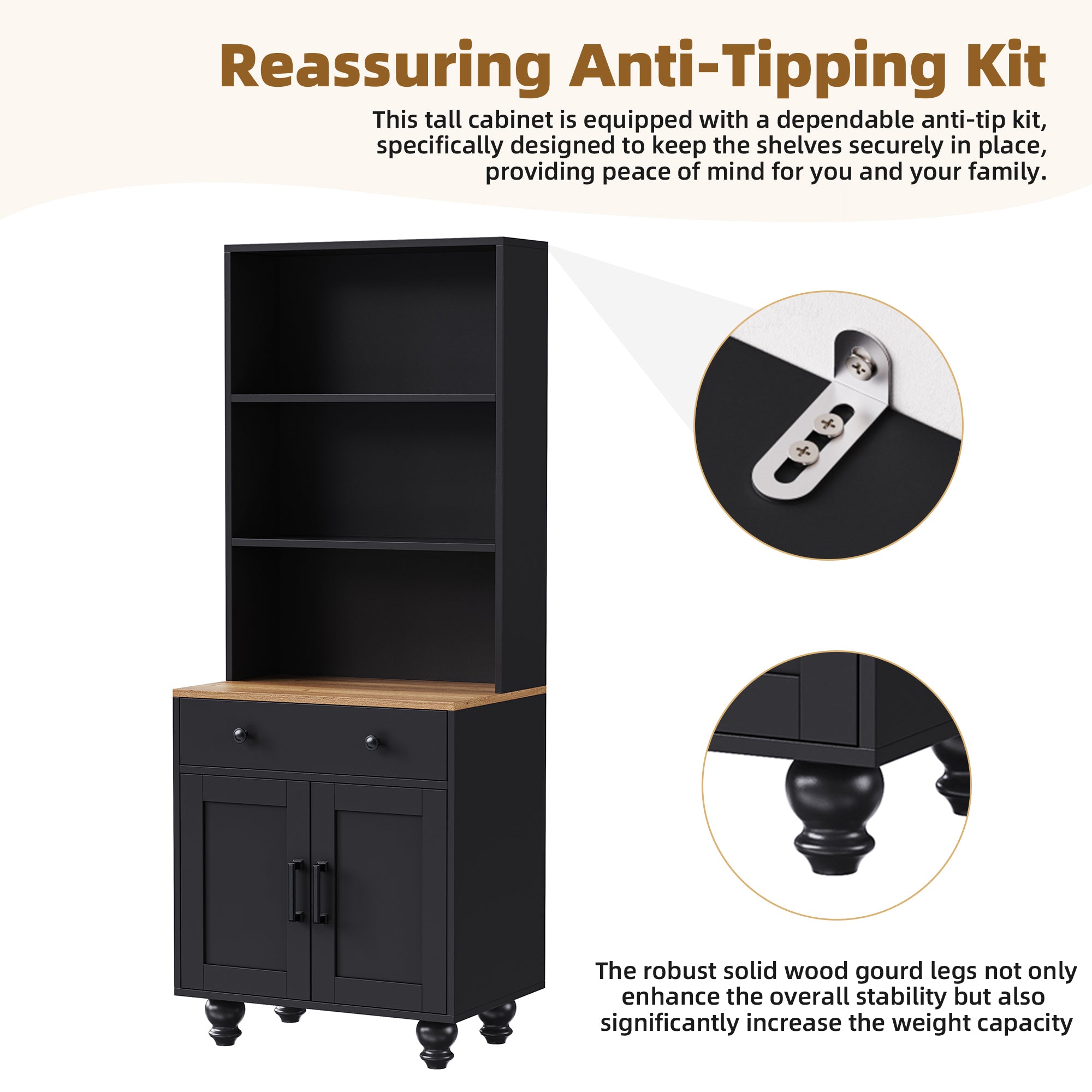 Black entertainment center with retro handles detail