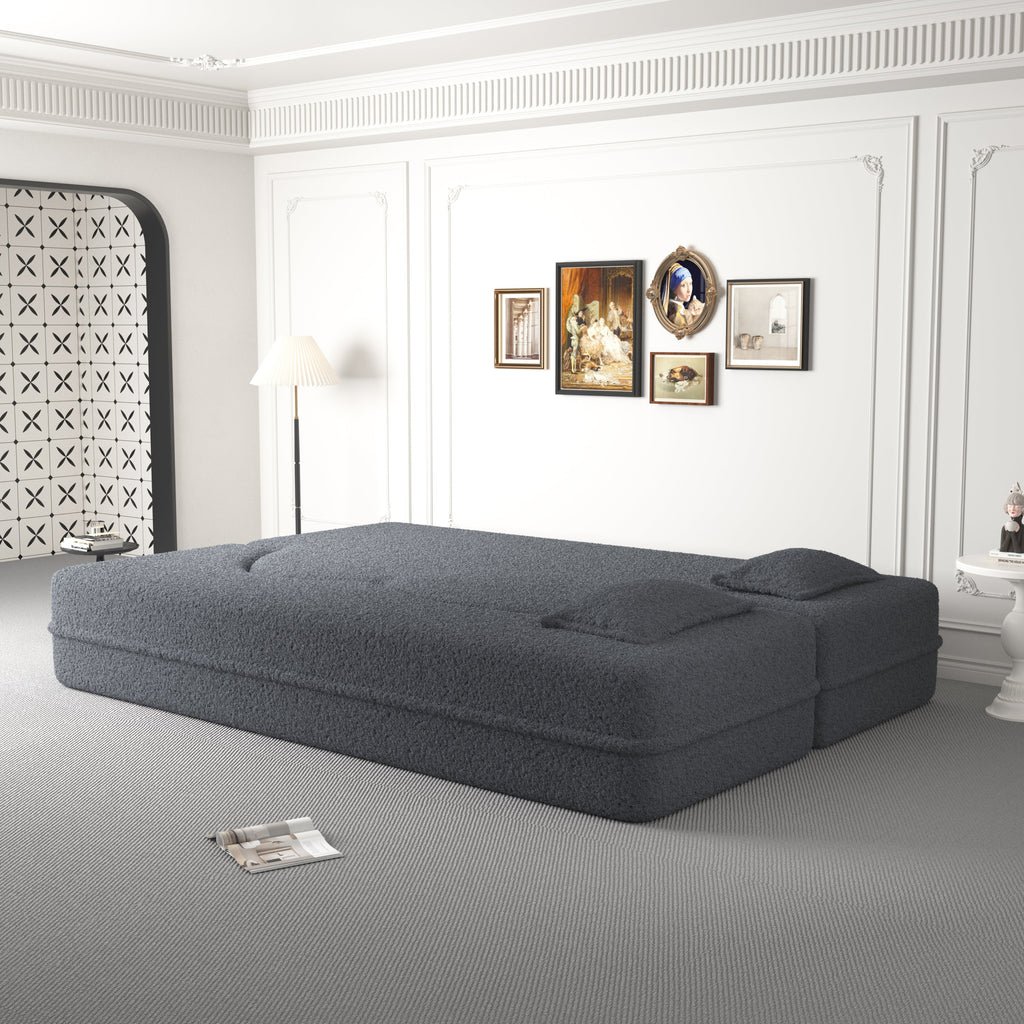 Sherpa Fleece Foldable Floor Sofa Bed — 3-in-1 Full Size, 78" Wide