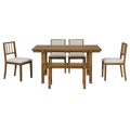 TREXM Farmhouse Dining Set for 6 with Solid Wood Legs, Walnut+Beige Finish, Ergonomic Dual-Style Chairs and Bench