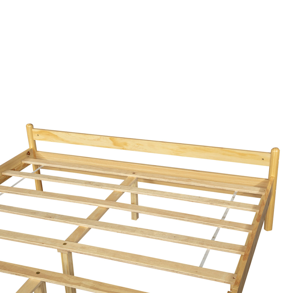 Traditional Style Queen Size Bed with Headboard and Footboard, Pinewood Bed with Strengthened Bed Frame ,Walnut