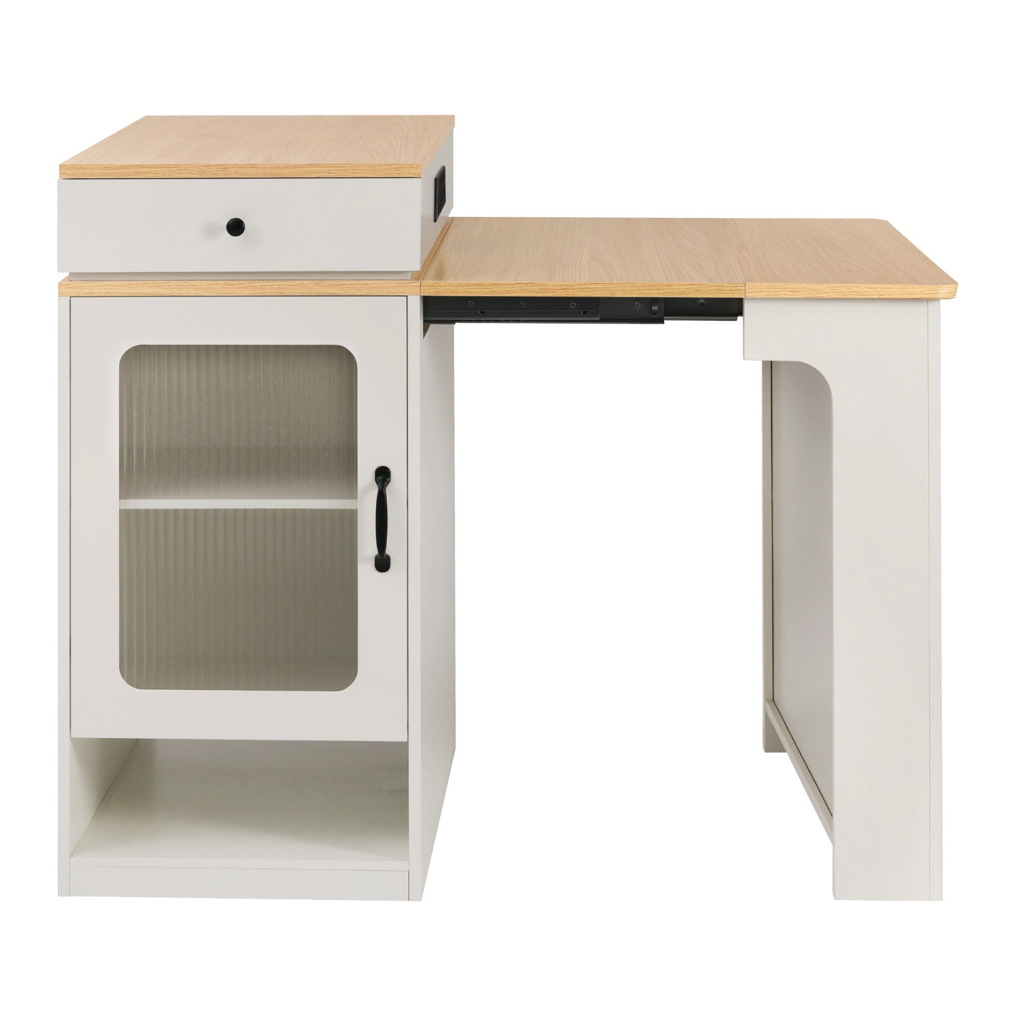 K&K 59.5' Kitchen Island with Extendable Dining Table, Kitchen Storage Table with Double-sided Storage, Kitchen Island with 2 Drawers, Power Outlet, Side Open Shelves, for Kitchen, Dining Room, Black