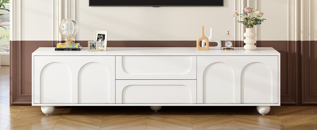TV Stand with Arched Doors & 2 Drawers — for TVs Up to 75"