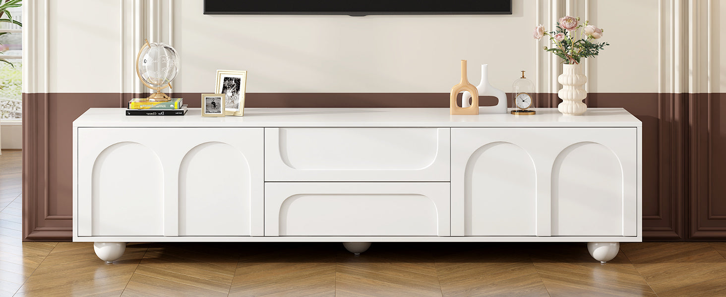 TV Stand with Arched Doors & 2 Drawers — for TVs Up to 75"