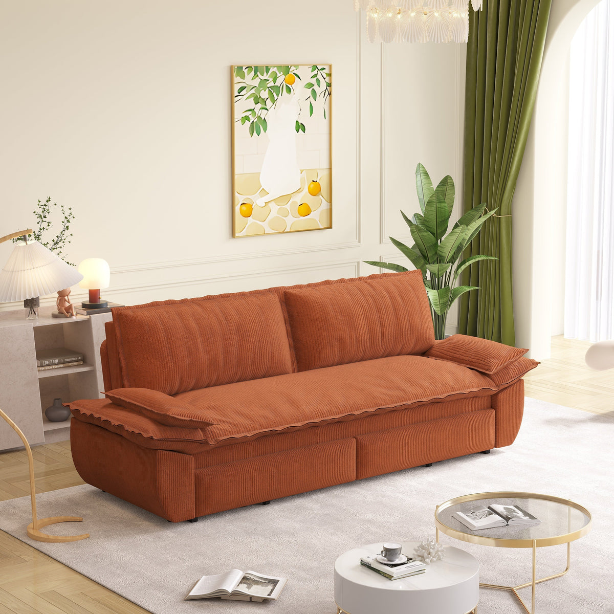 73.2' Queen Pull Out Sofa Bed,3-in-1 Convertible Sleeper Sofa,Multi-Functional Corduroy Loveseat Bed, Grey
