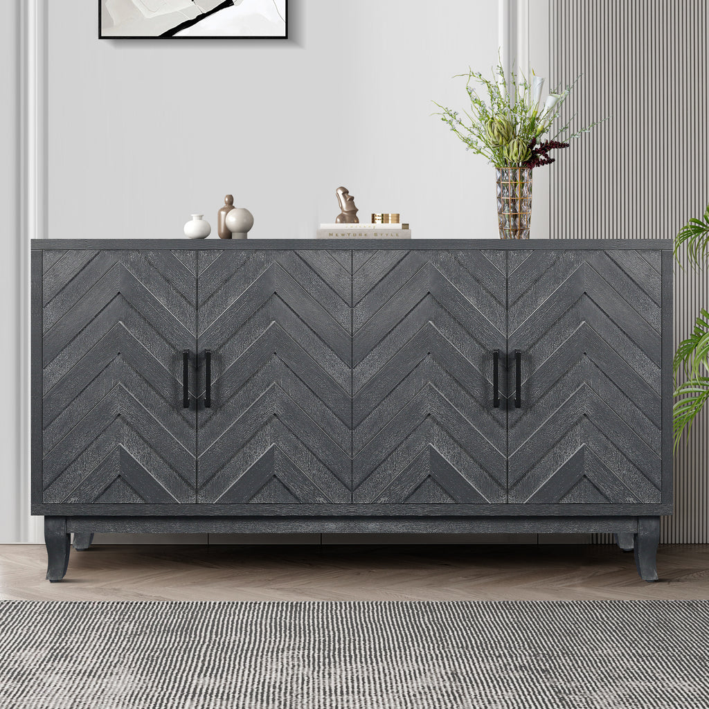 Taupe grey vintage buffet sideboard four doors — front view
