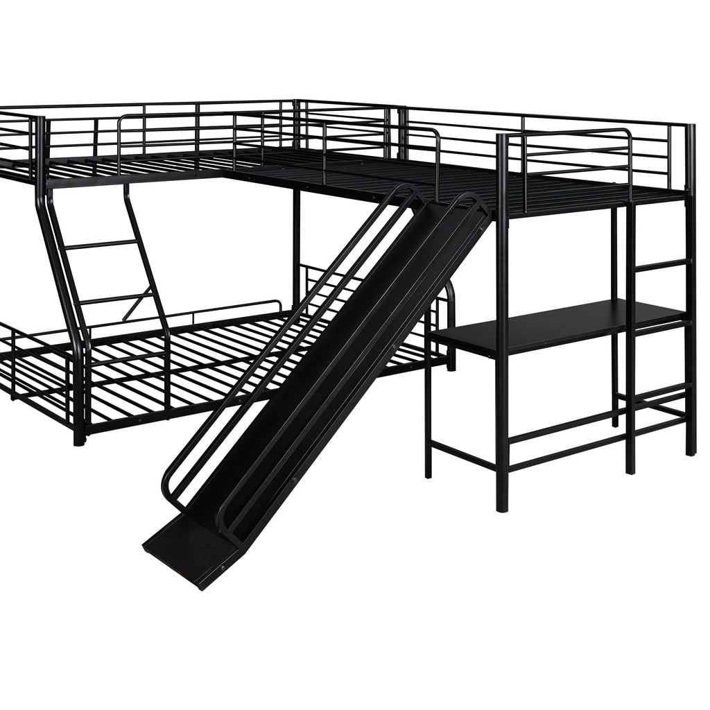 Black L-shaped bunk bed slide attachment detail