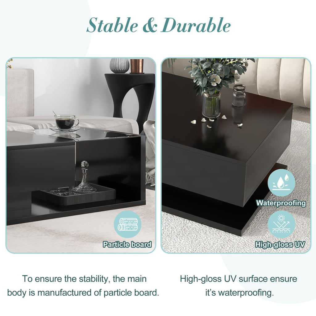 Soft-close drawer coffee table metal glides detail