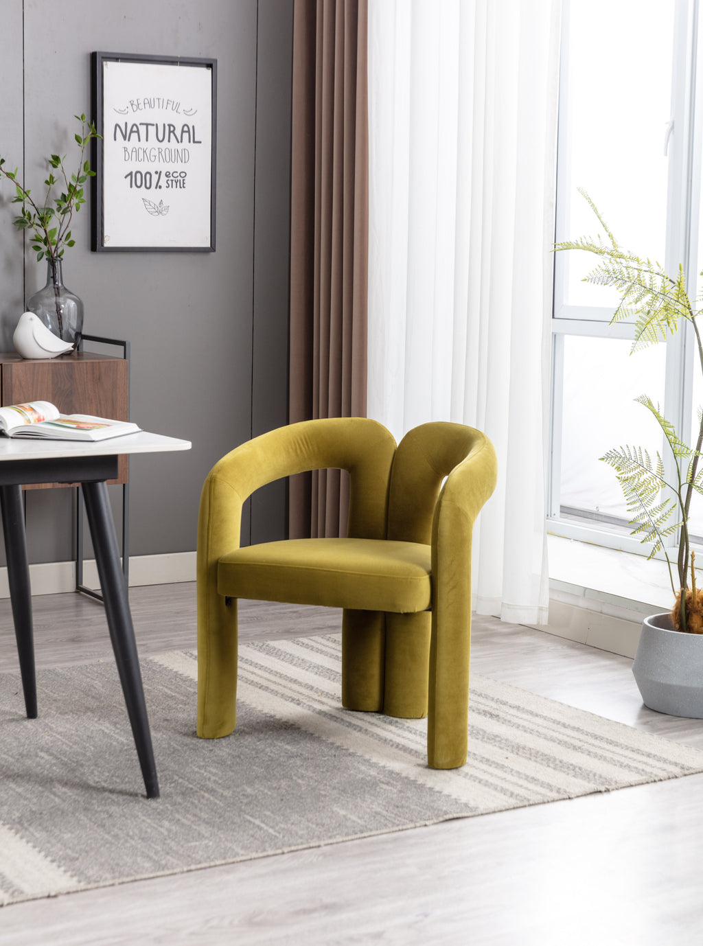 Olive accent chair in dining room setting