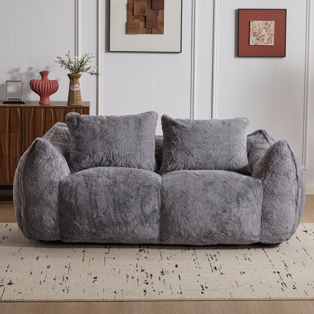 Giant Bean Bag Couch for Adults, Ultra Soft Fluffy Loveseat Bean Bag Sofa, Oversized Chase Lounge Chair Indoor for Living Room Bedroom, No Assembly Required Cozy Reading Chair with Pillows, White