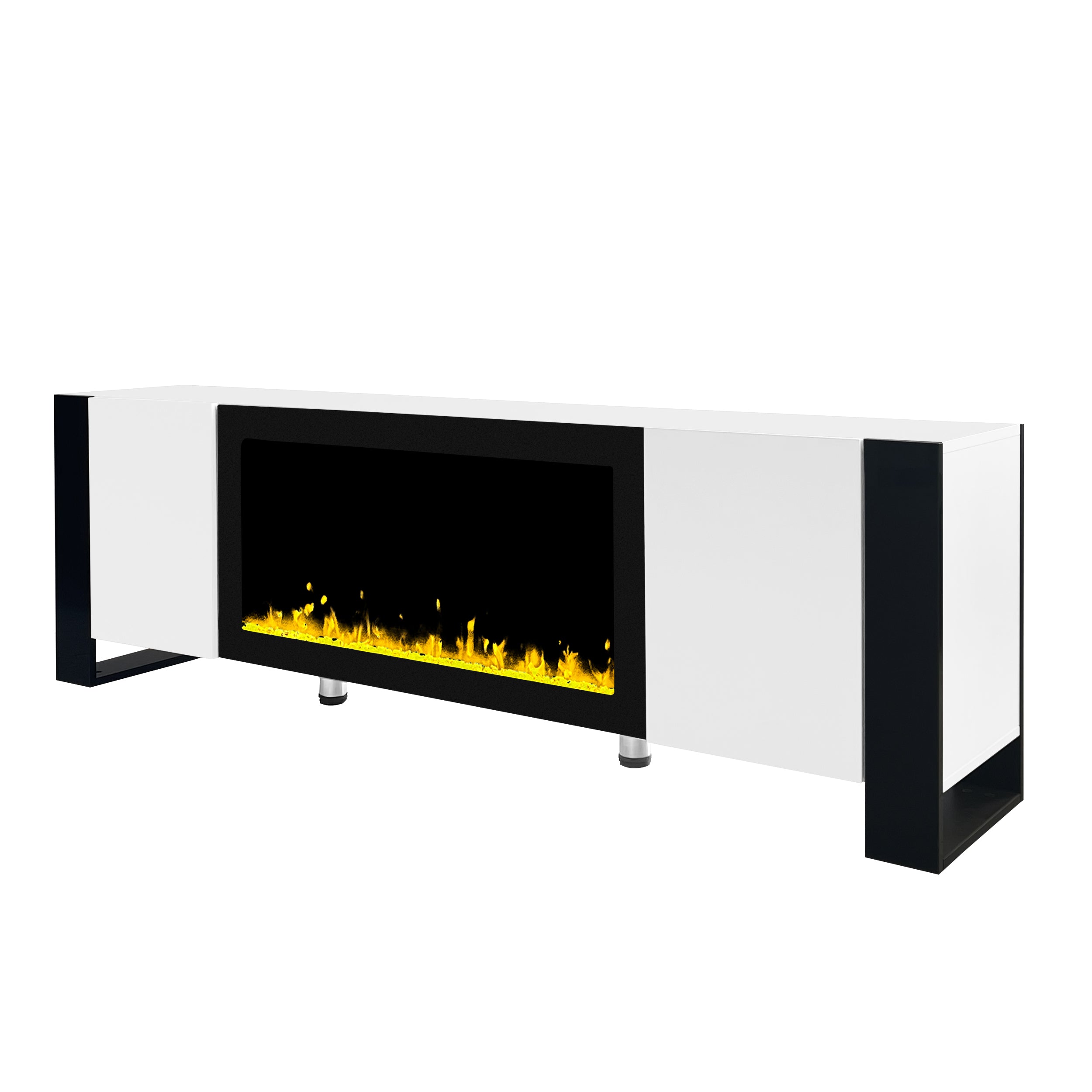 Modern minimalist white TV stand living room setting
