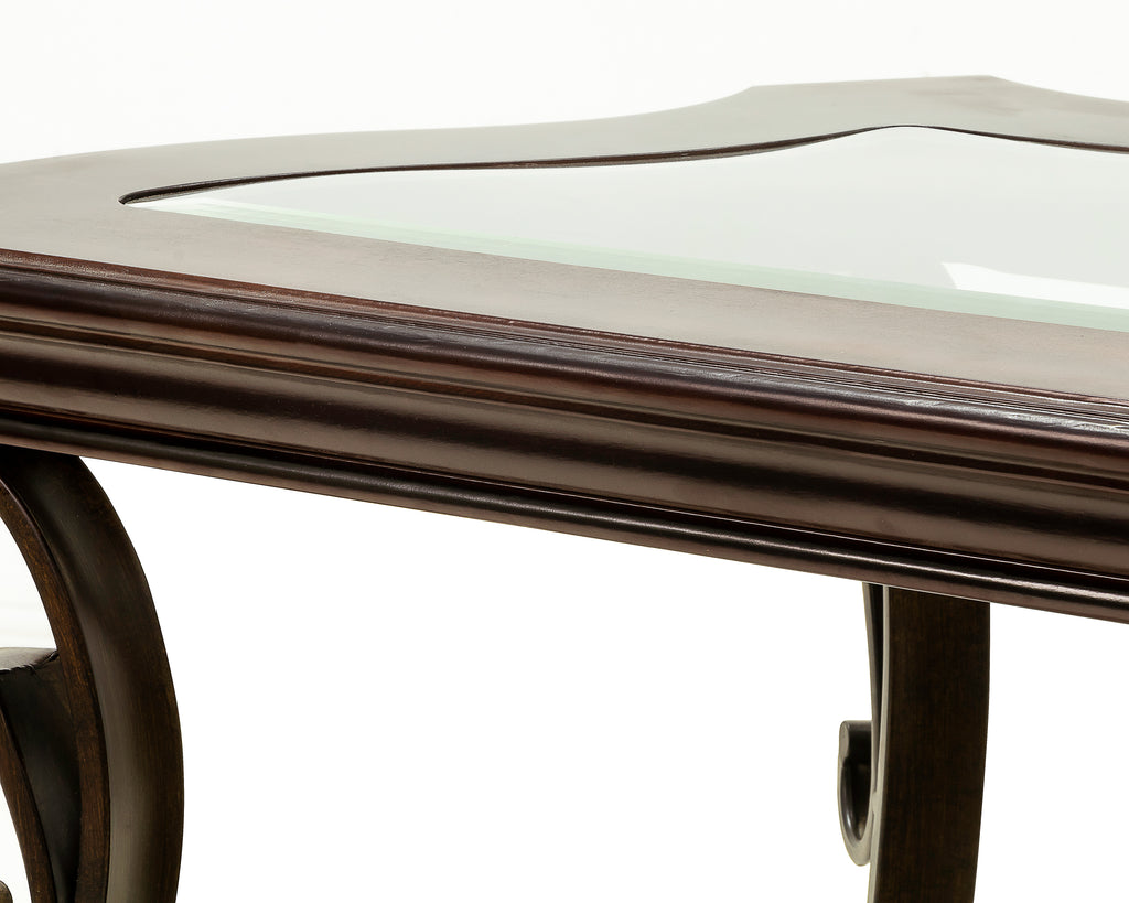 Traditional brown console table smooth corner safety detail