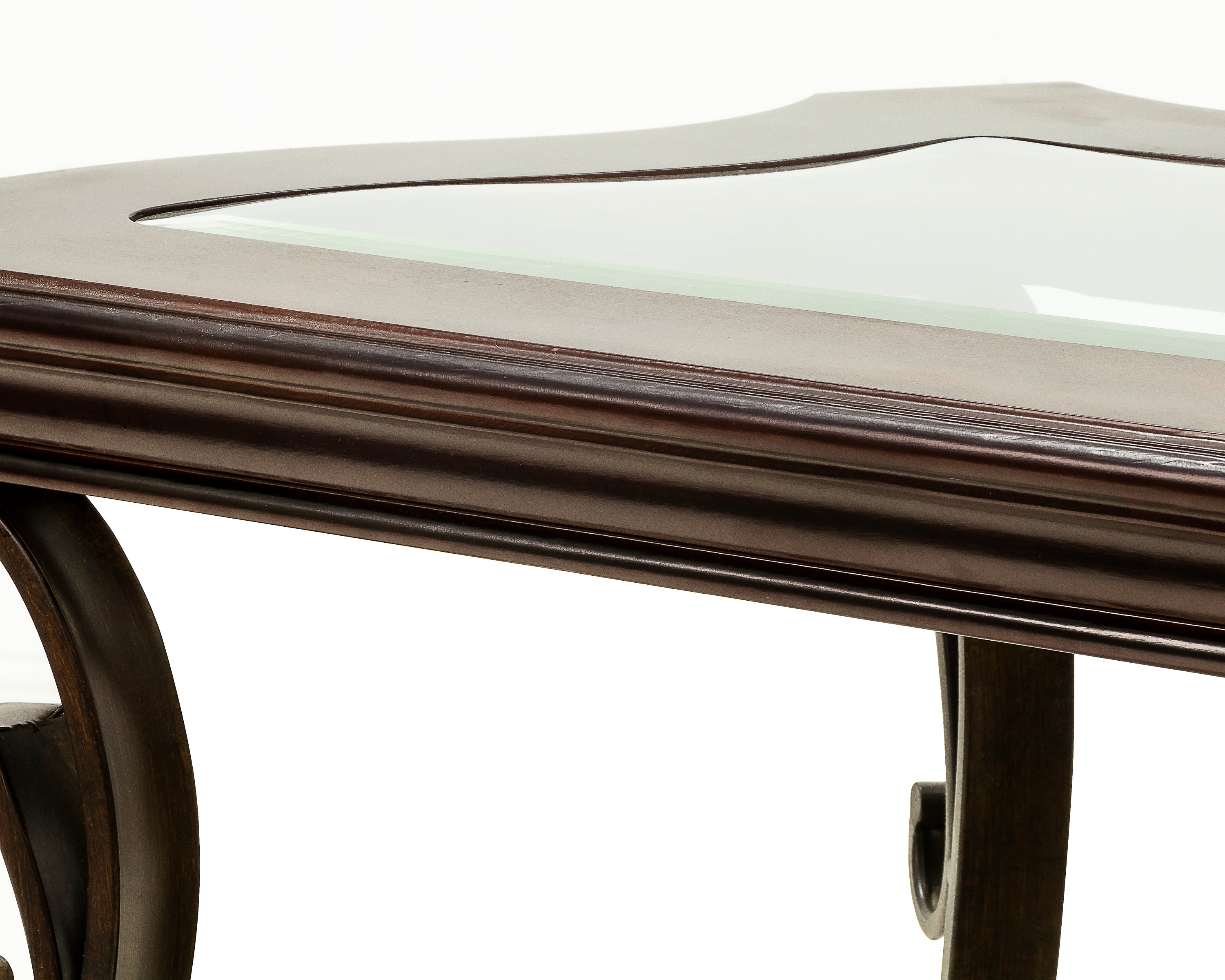 Traditional brown console table smooth corner safety detail