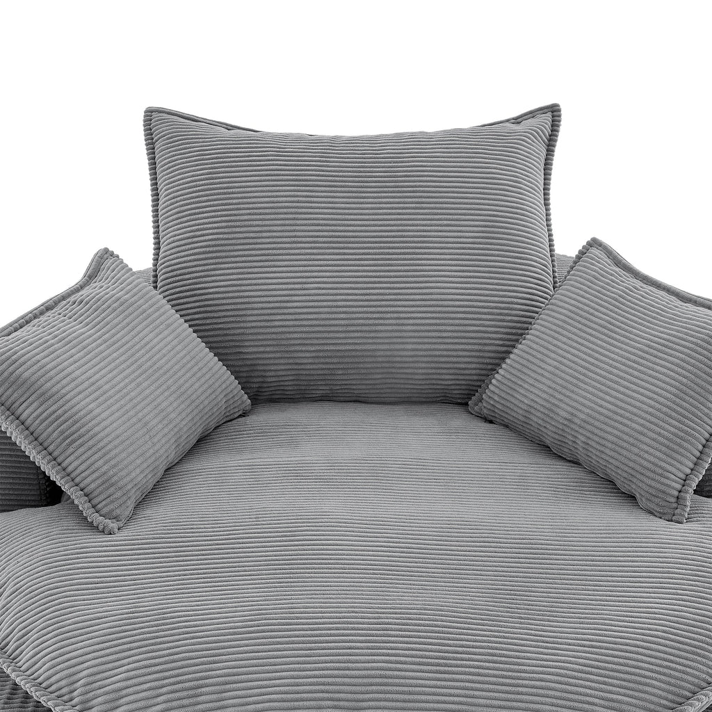 Blue Corduroy 360° Swivel Barrel Accent Chair with Dual-Layer Cushion & 3 Pillows