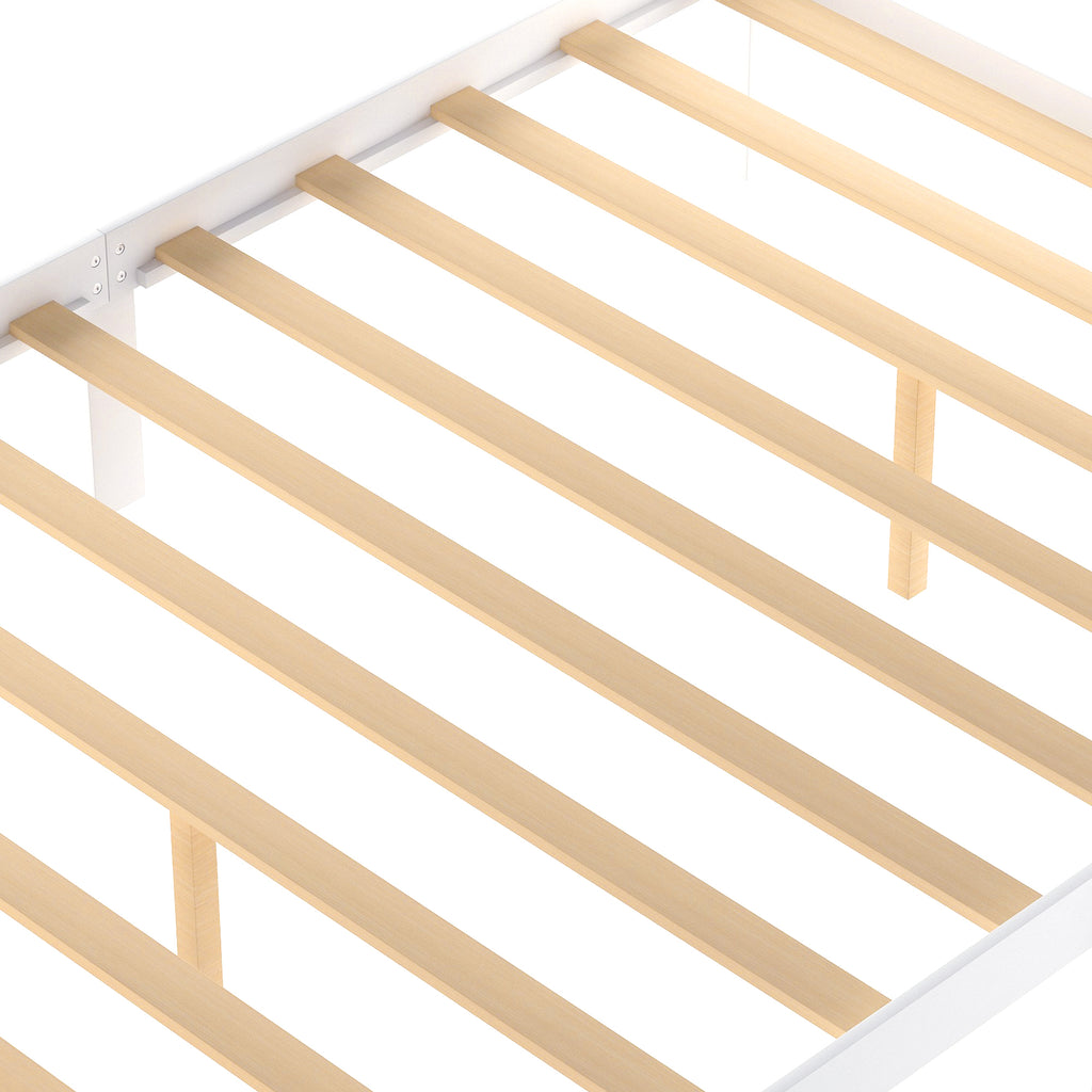 White full size platform bed with under-bed drawers — product photo