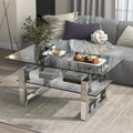 Silver mirror coffee table tempered glass top — front view