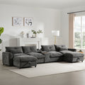 [VIDEO]136'' Modular Sectional Sofa with Console, Cup Holder, USB Charger, Movable Storage Ottoman, Pull-line&Tufted Design, U-Shaped Oversized Chenille Sofa for Living Room&Apartment,2 Colors