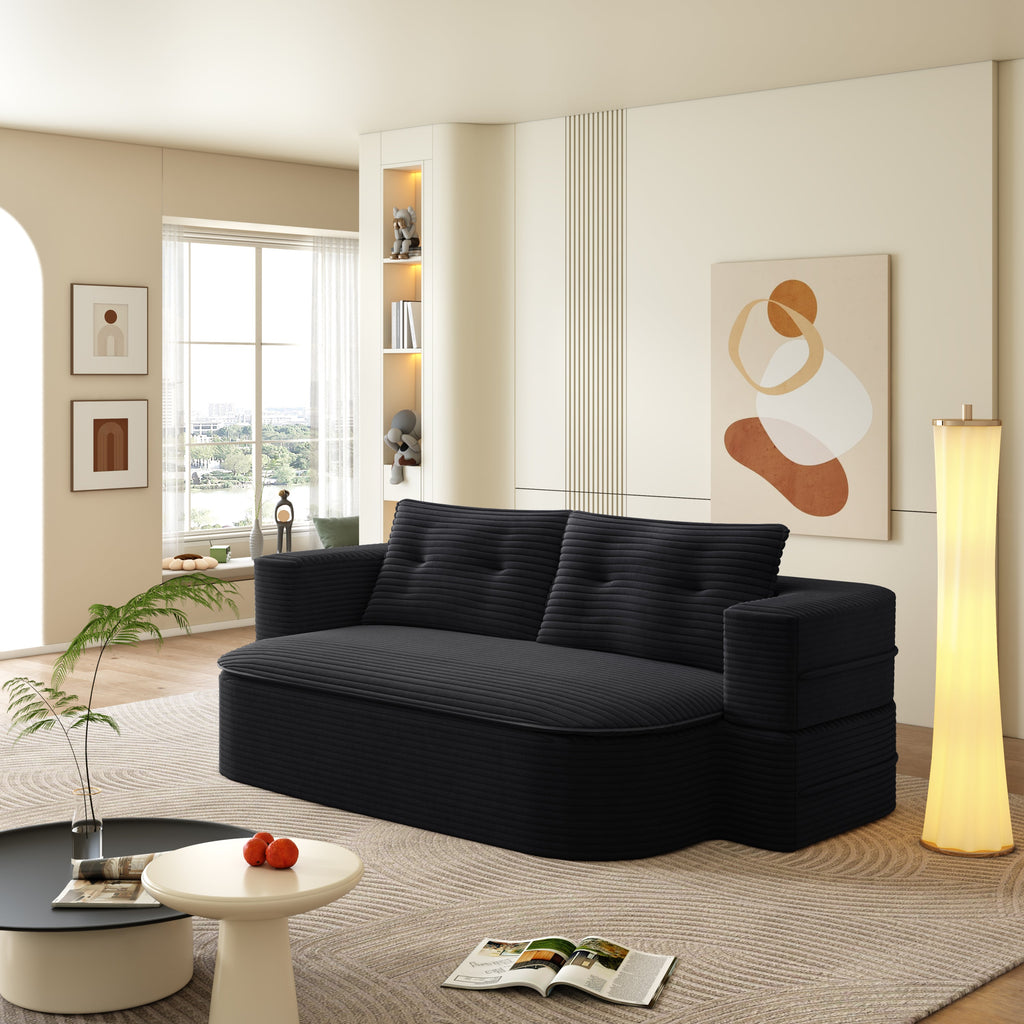 78.7' Modern 2-in-1 Foldable Sofa with Functional Blanket and 2 Soft Pillows,Comfortable Plush Corduroy Fabric Sofa,Convertible Sleeper Sofa Bed,Deep Seat Sofa Couch for Living Room,Bedroom,Baby Pink