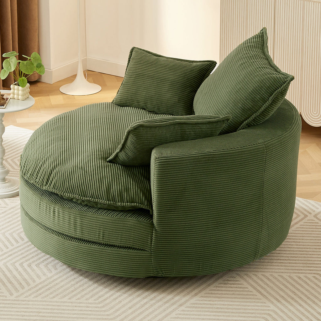 Corduroy Swivel Barrel Chair — 360° with Removable Pillows