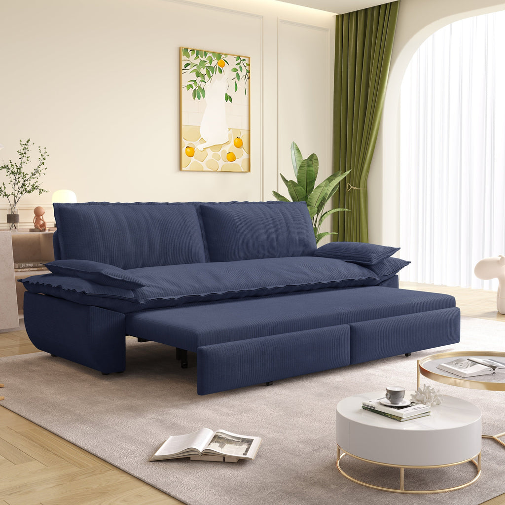 73.2' Queen Pull Out Sofa Bed,3-in-1 Convertible Sleeper Sofa,Multi-Functional Corduroy Loveseat Bed, Grey