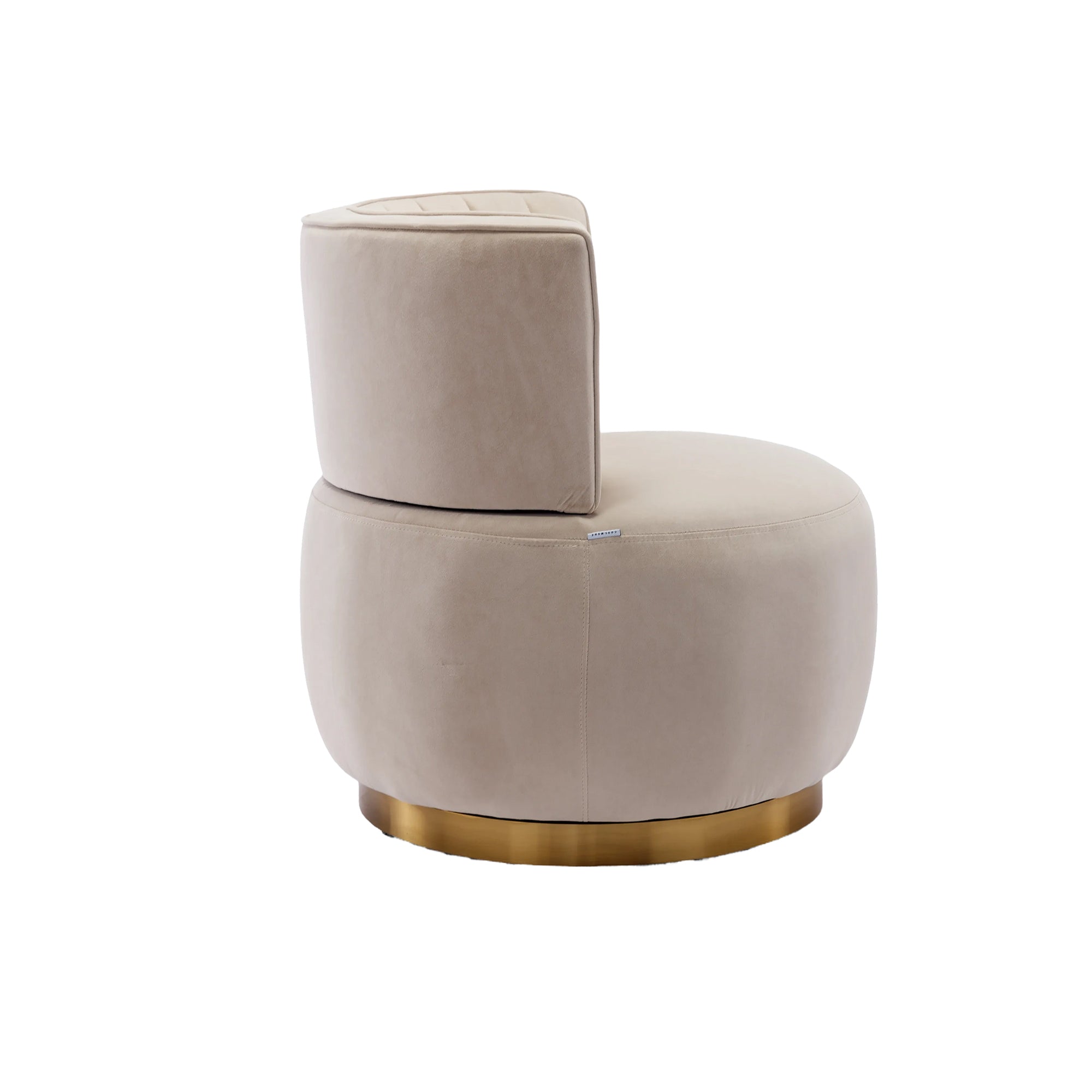 Beige velvet swivel chair back detail