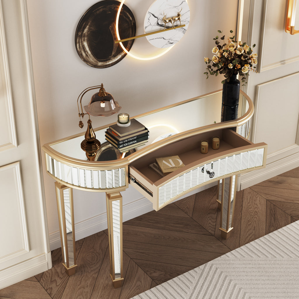 Gold silver vanity desk half-moon shape bedroom setting