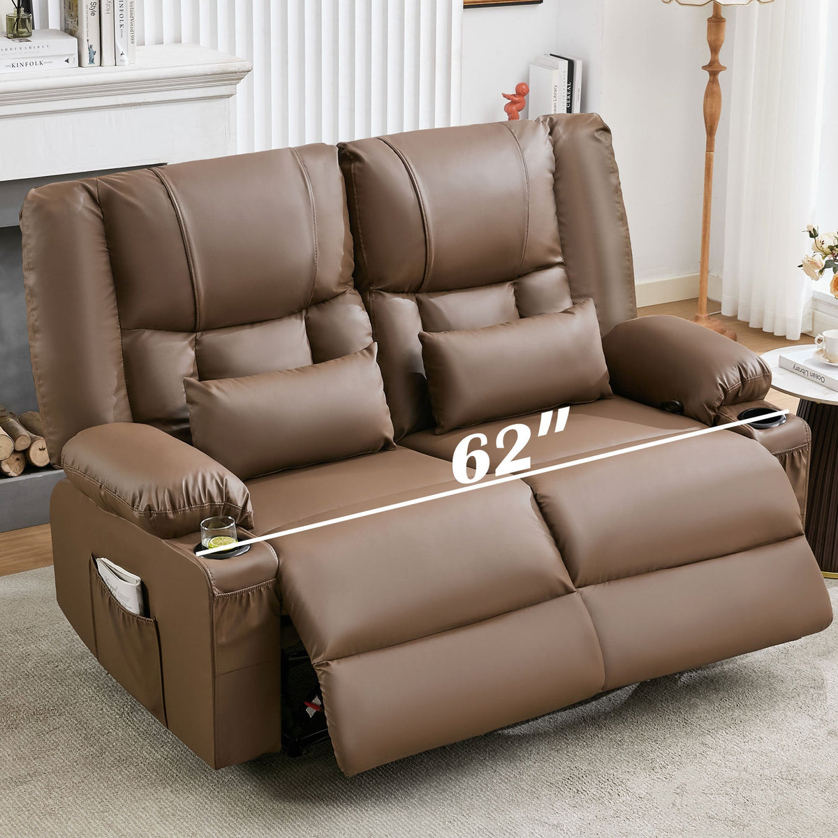 Recliner Loveseat with Massage and Heating for Living Room,Love Seat Manual Oversized Recliner with Cup Holders,Side Pocket for Adult,BLACK