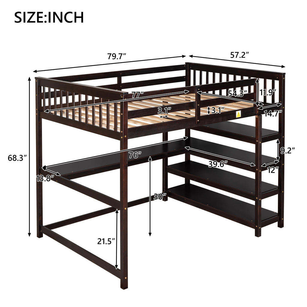 Under-bed desk and open storage shelf detail