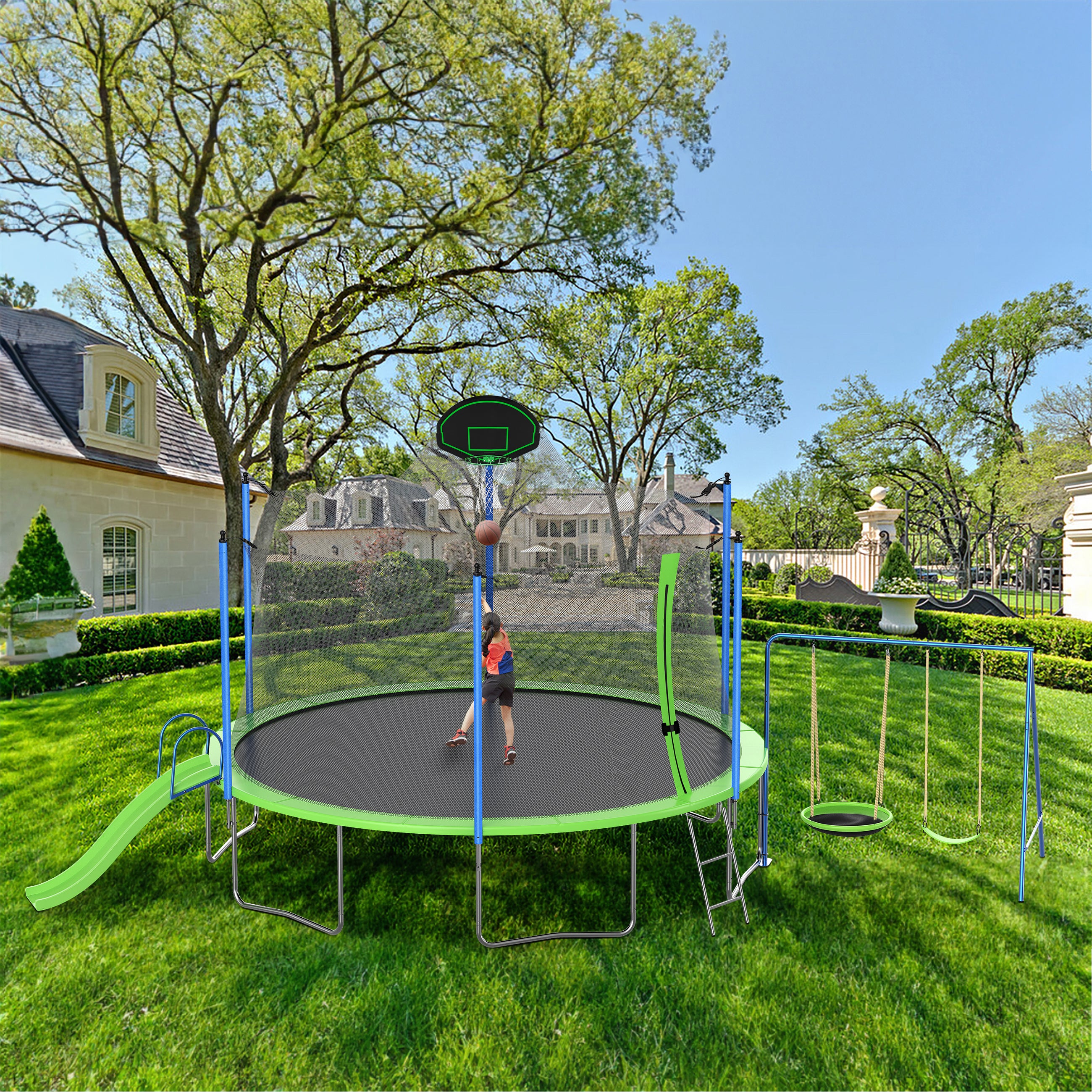 Trampoline safety net zippered door enclosure entrance