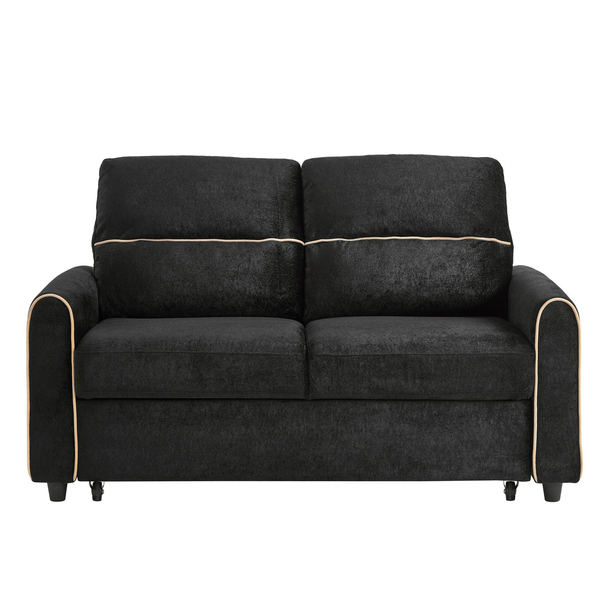 Chenille Pull Out Sofa Bed, 58-inch Loveseat with Adjustable 3-Position Backrest, USB Charging Ports, Side Pockets, Black Chenille Fabric, Plywood Frame, Foam Cushion