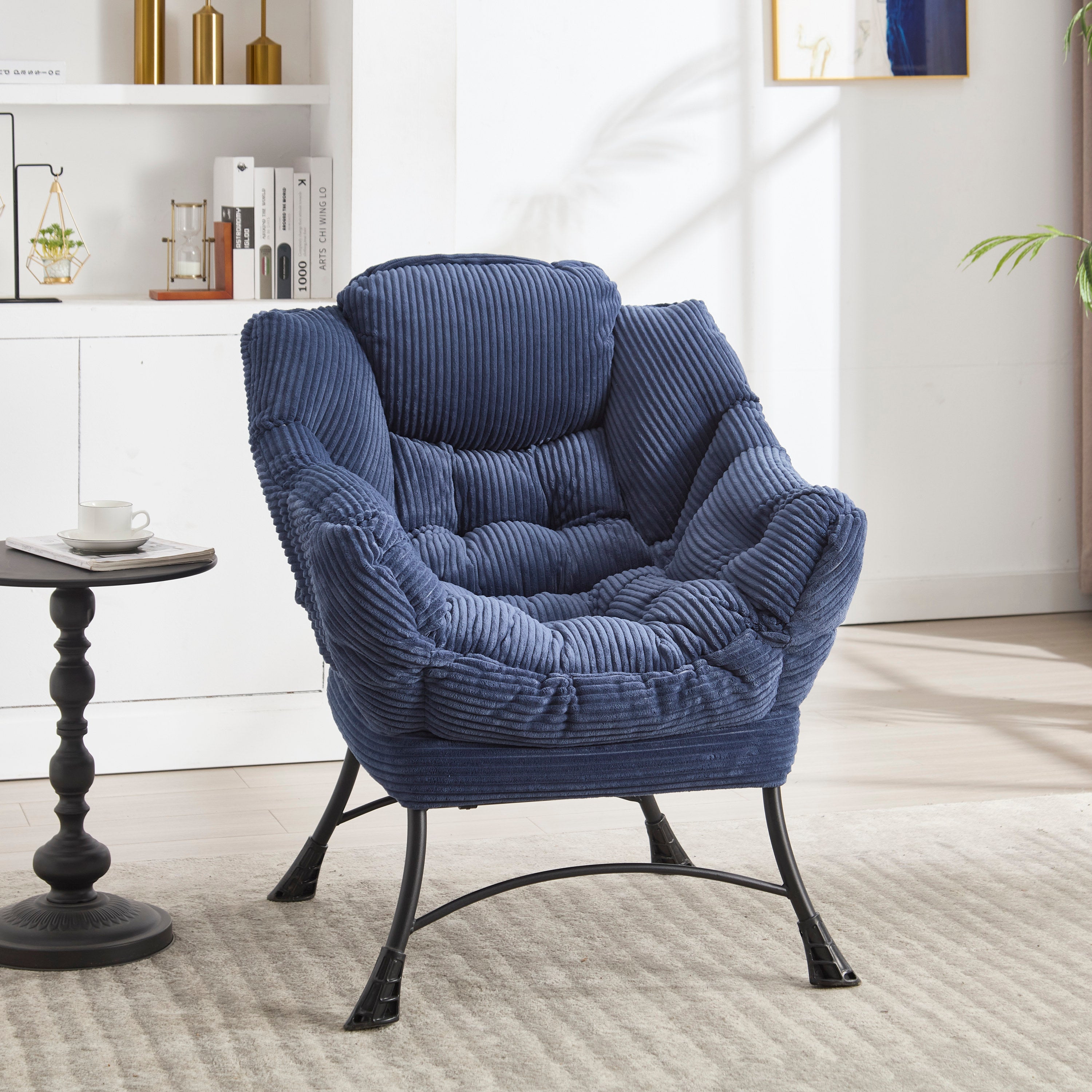 Lazy lounge chair and foldable ottoman set — side view