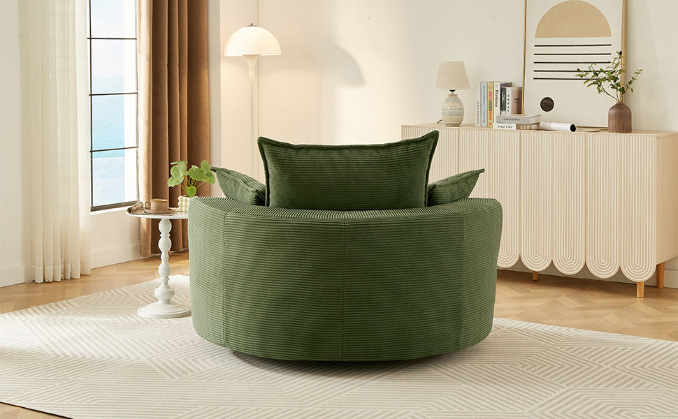 Corduroy Swivel Barrel Chair — 360° with Removable Pillows