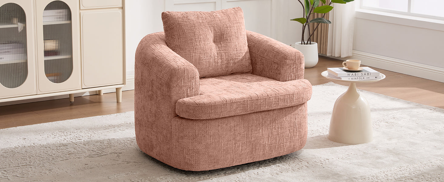 Chenille Swivel Barrel Chair — 360° Dual-Layer Cushion