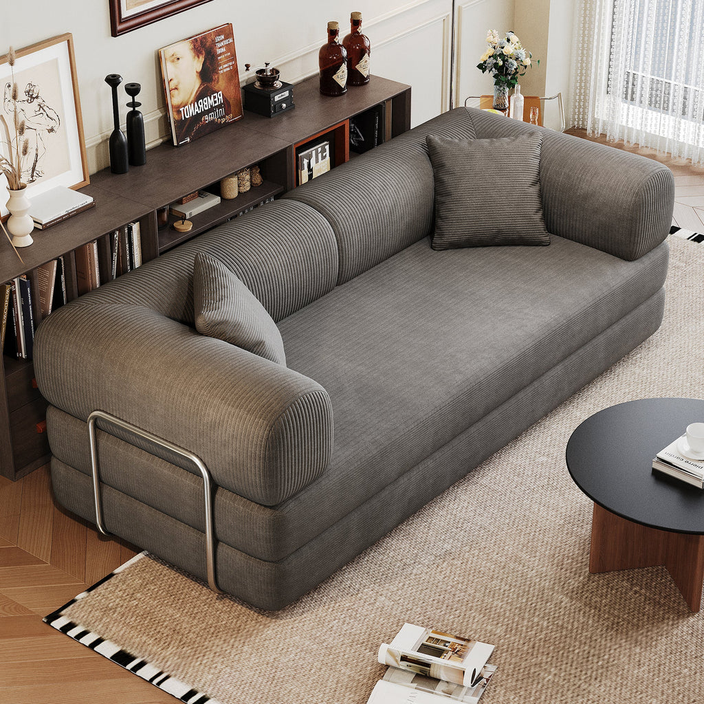 Corduroy Compression Convertible Floor Sofa Bed — Modular Loveseat, 78.8" Wide