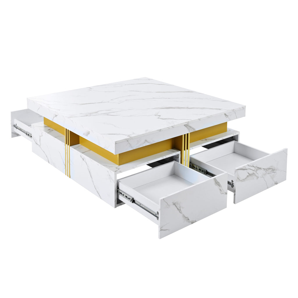 Square Storage Coffee Table — 4 Drawers & Gold Accents