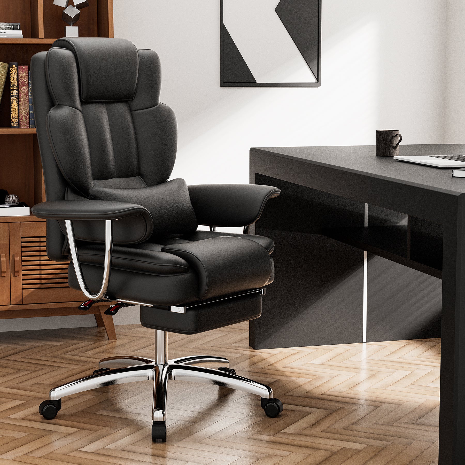 Big and tall leather office chair full view