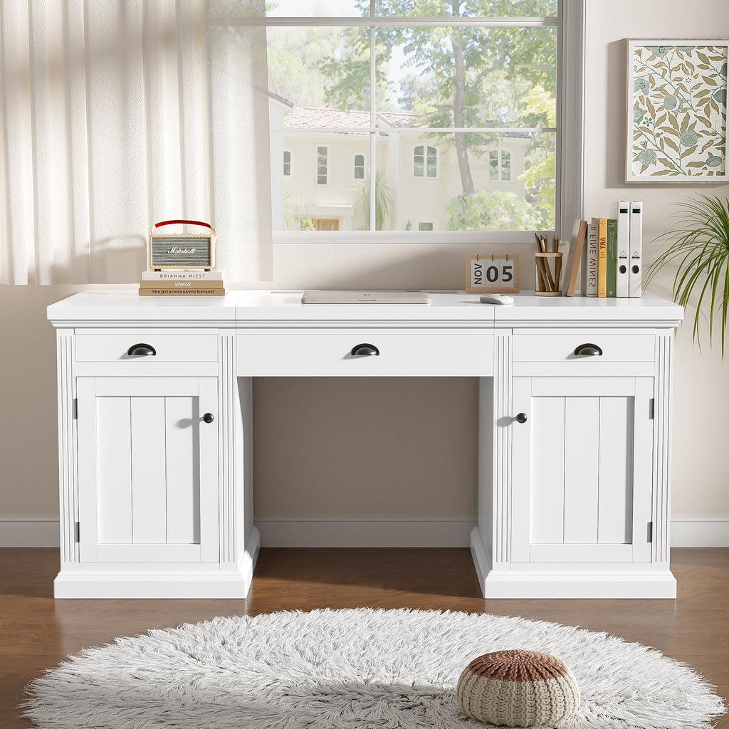 Executive desk silent soft-close drawer glide detail