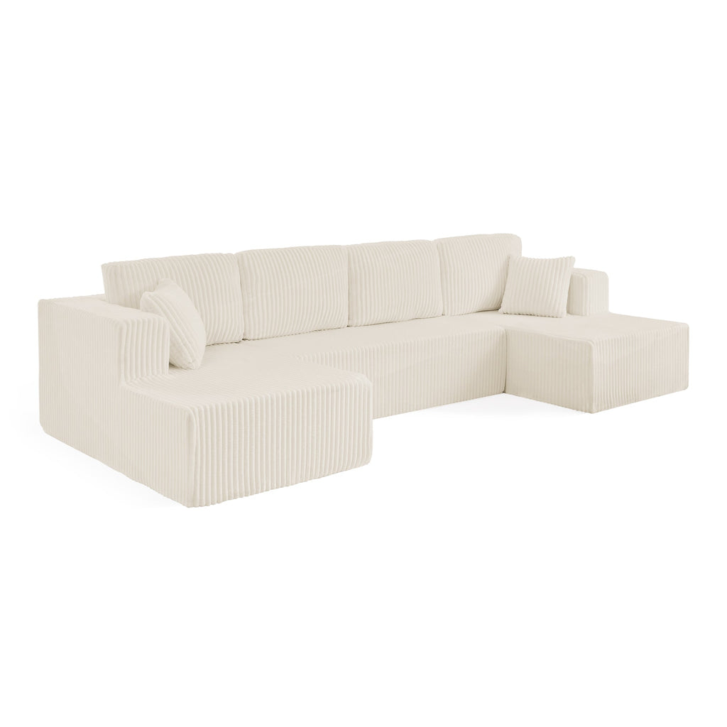 U shape Modular Sectional Sofa, Compressed Sectional Sofa Modern Minimalist Style Corduroy Couch, Sleeper Sofa for Living Room, Bedroom, Comfy Compressed Sofa Couch Space-Efficient Design-green