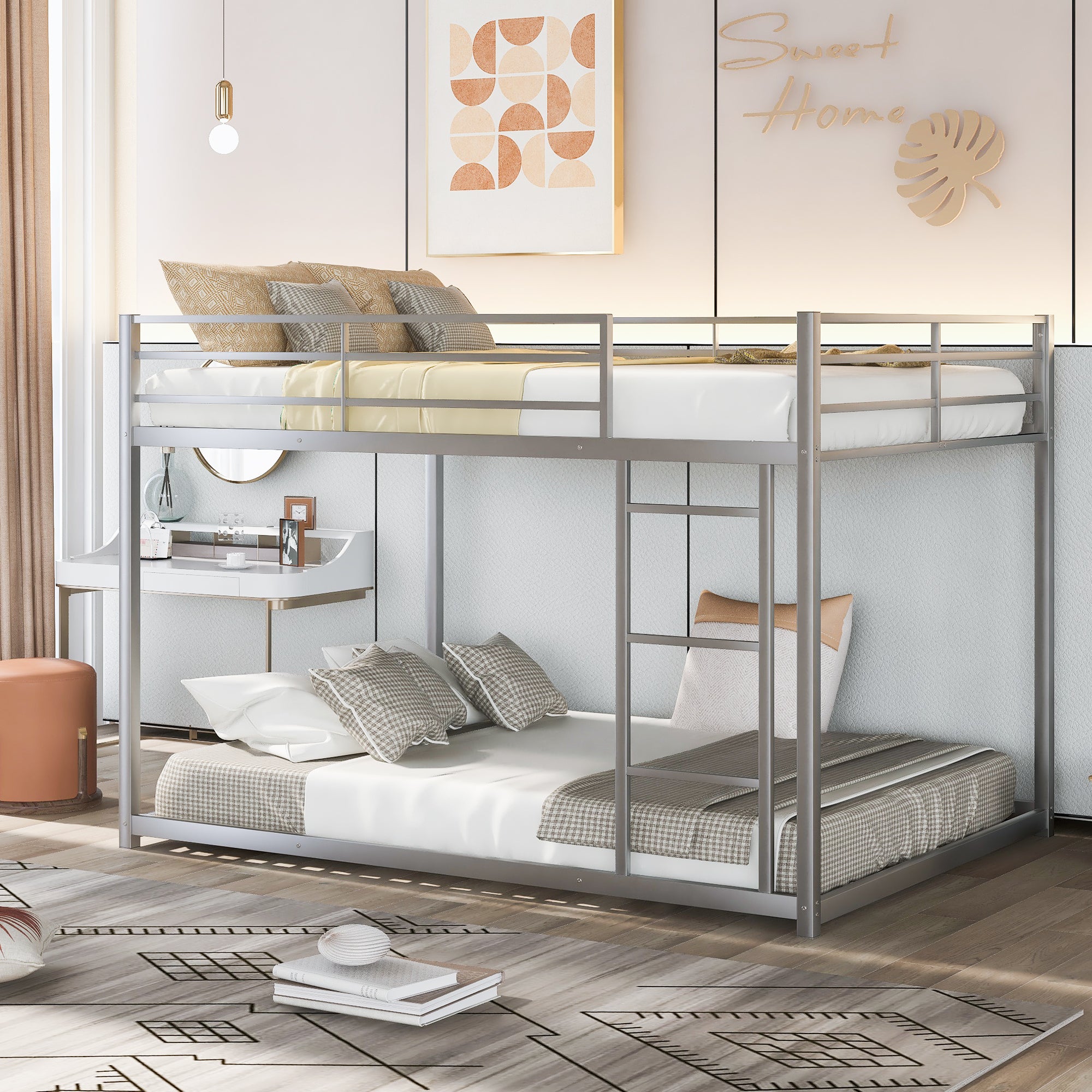 Full bunk bed heavy-gauge steel frame and tubular construction detail