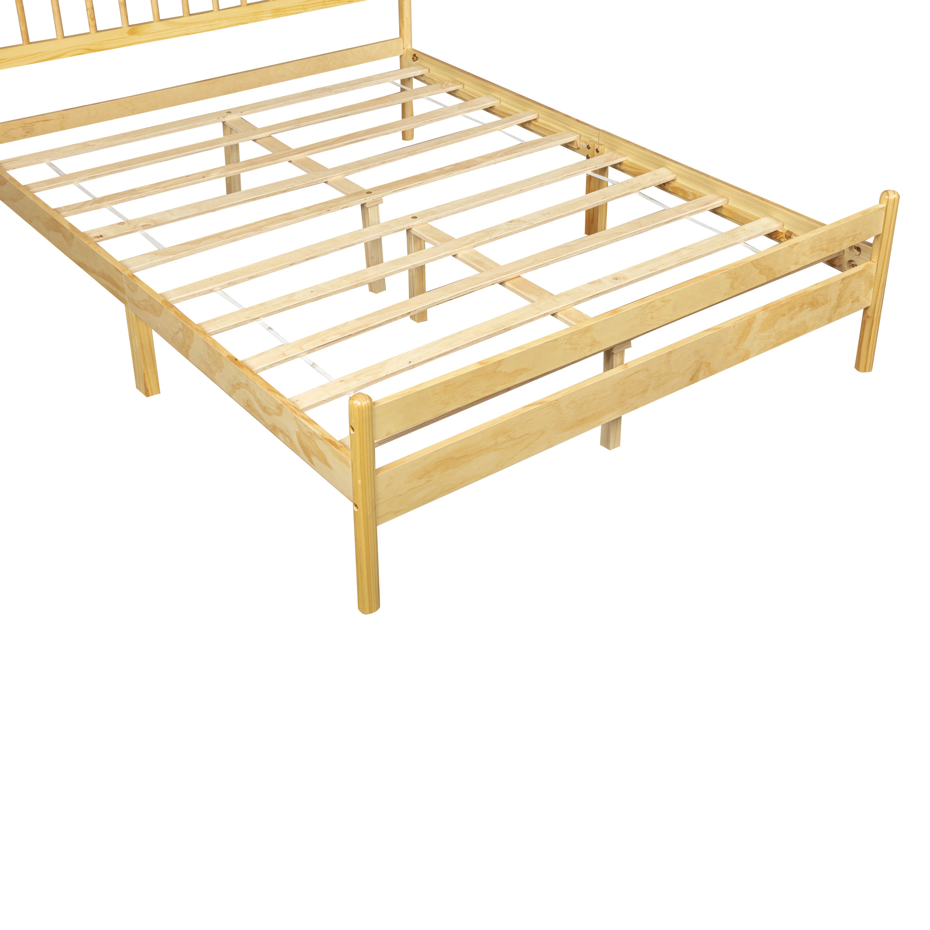 Traditional Style Queen Size Bed with Headboard and Footboard, Pinewood Bed with Strengthened Bed Frame ,Walnut