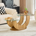 Creative U-Shaped Double-Tier Glass Coffee Table with Wood-Grain MDF Base: A Modern, Minimalist Living Room Side Table with Adjustable Height.