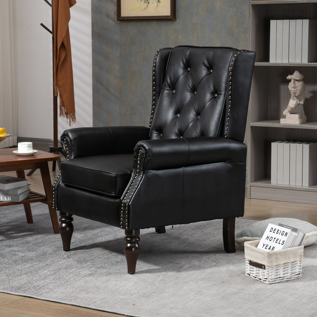 Black leather accent chair in bedroom