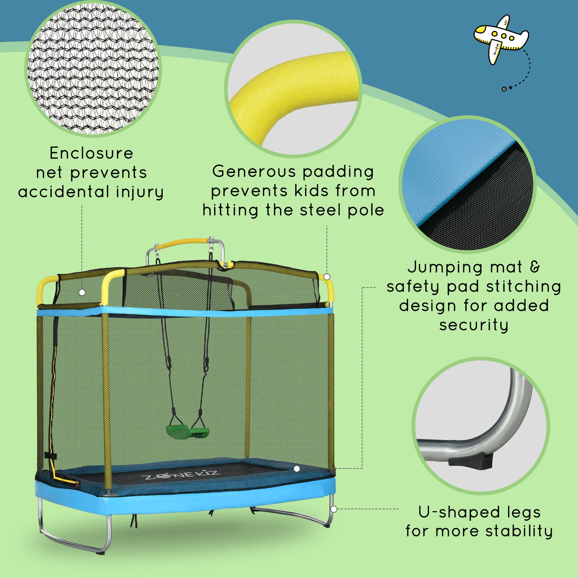 Kids outdoor trampoline safety enclosure detail