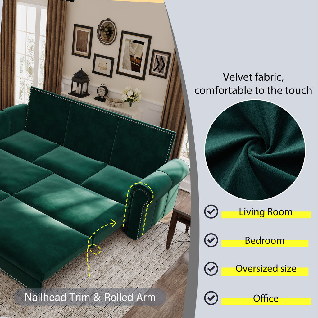 Convertible sofa bed fully extended to king-size sleeper