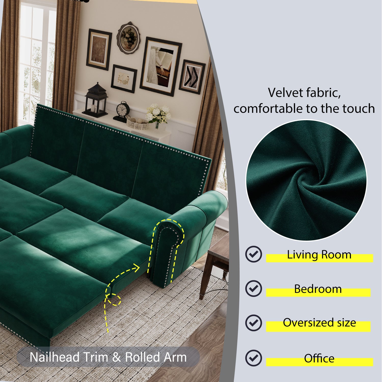Convertible sofa bed fully extended to king-size sleeper