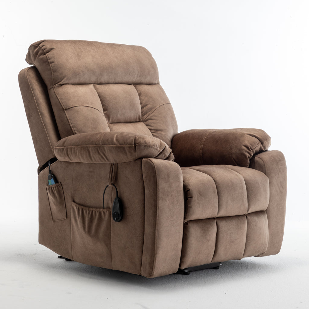Antique brown velvet lift recliner with padded backrest