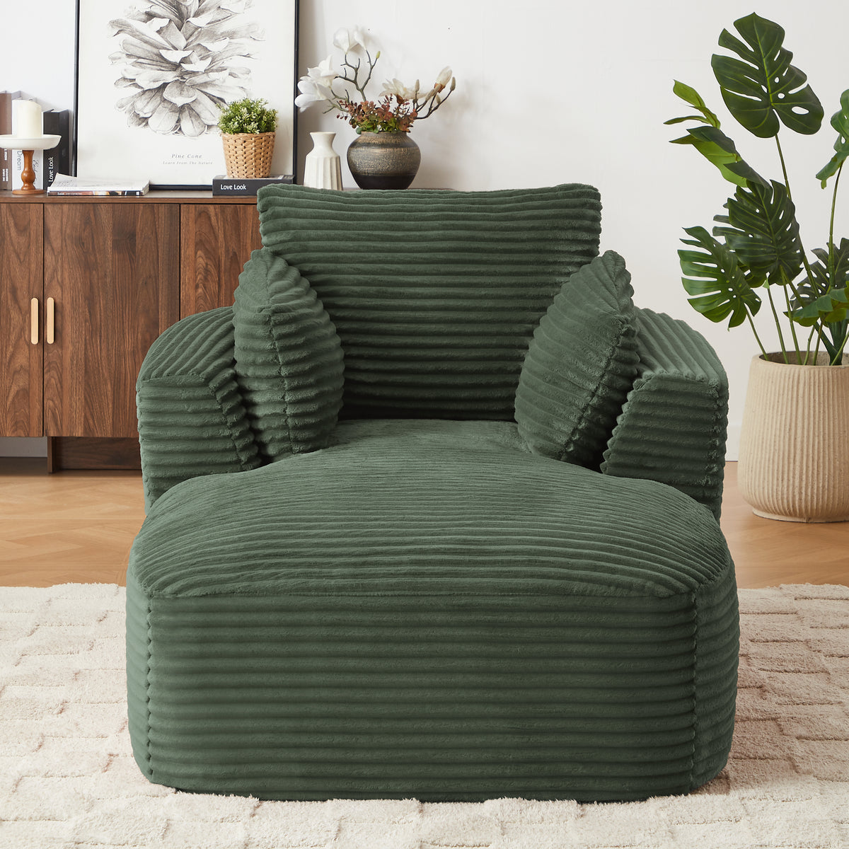 Oversized Corduroy Chaise Lounge Chair Indoor, Corduroy Upholstered Modern Sofa Couch,No Assembly Required,Comfy Sleeper Sofa for Living Room/Dorm/Apartment