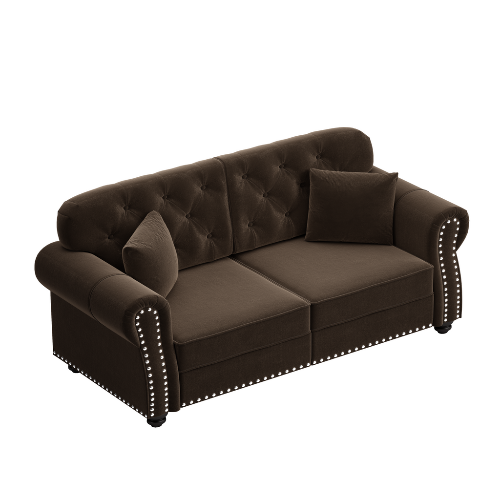 Brown Chesterfield loveseat lifestyle photo