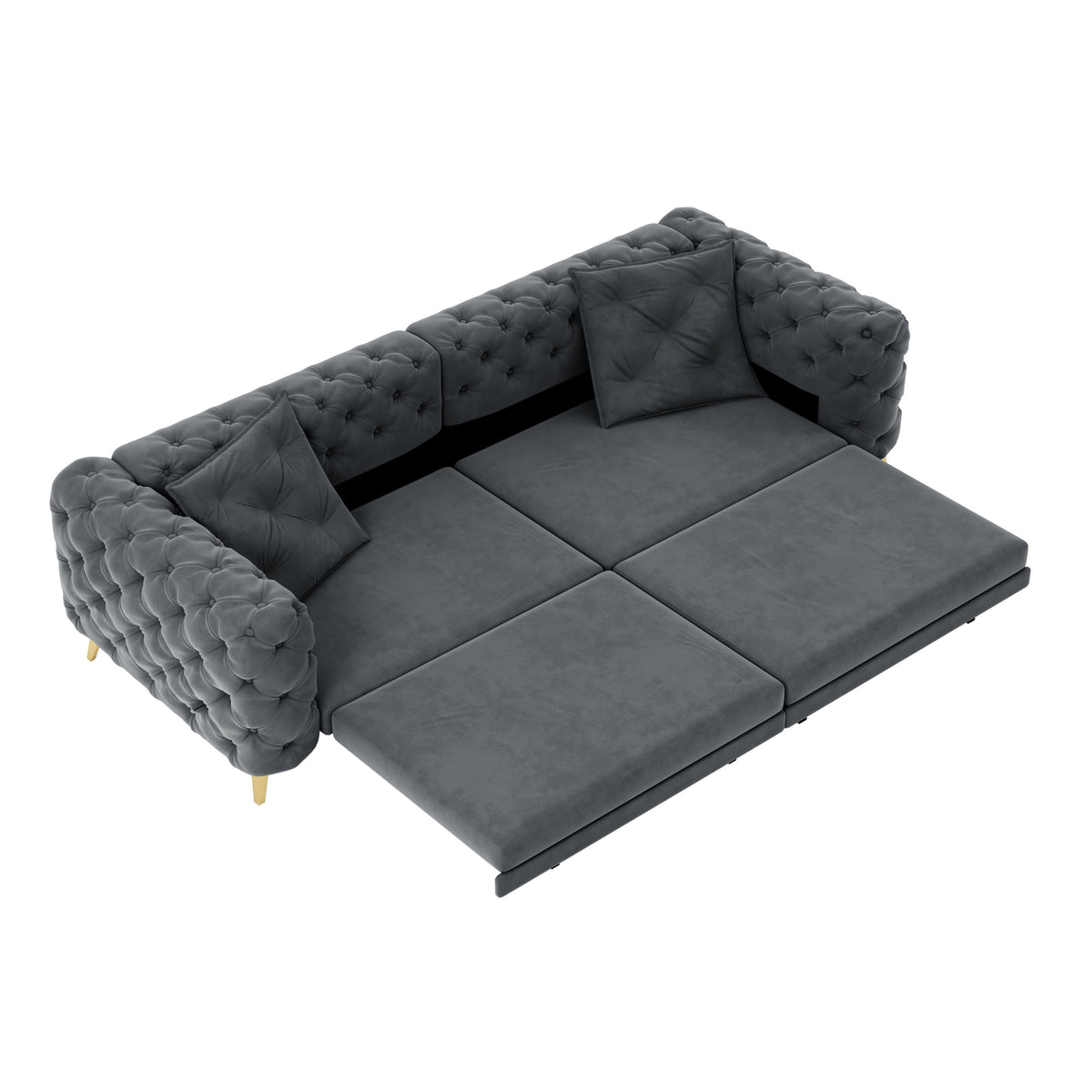 97.7' 3-in-1 Convertible Sleeper Sofa, 28.4' Deep Seat Pull Out Sofa Bed,Button Tufted Modern Sofa, 4-Seater Couch with Movable Ottoman for Apartment, Office, Bedroom,Beige/White